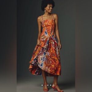 FARM Rio Vibrant Orange and Blue Midi Dress